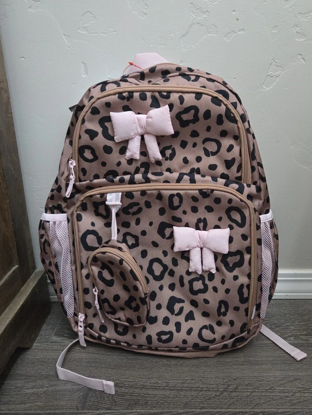 Cat & Jack Target Girls Leopard Print Backpack With Pink Bows